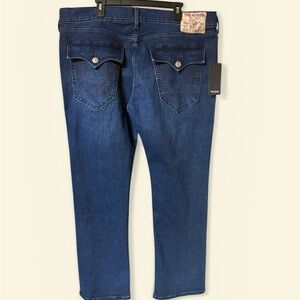 True Religion Ricky Relaxed Men's Straight Jeans - Dark Blue with Red Stitching